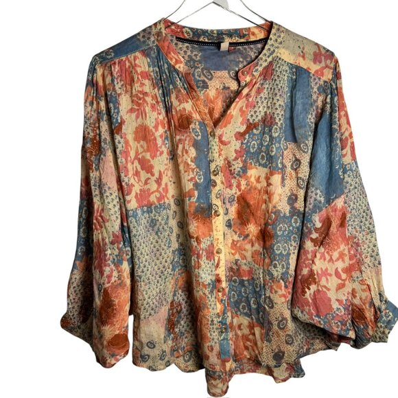 PILCRO Anthropologie The Sidney Batwing Womens size medium Blouse pretty print - Picture 3 of 9